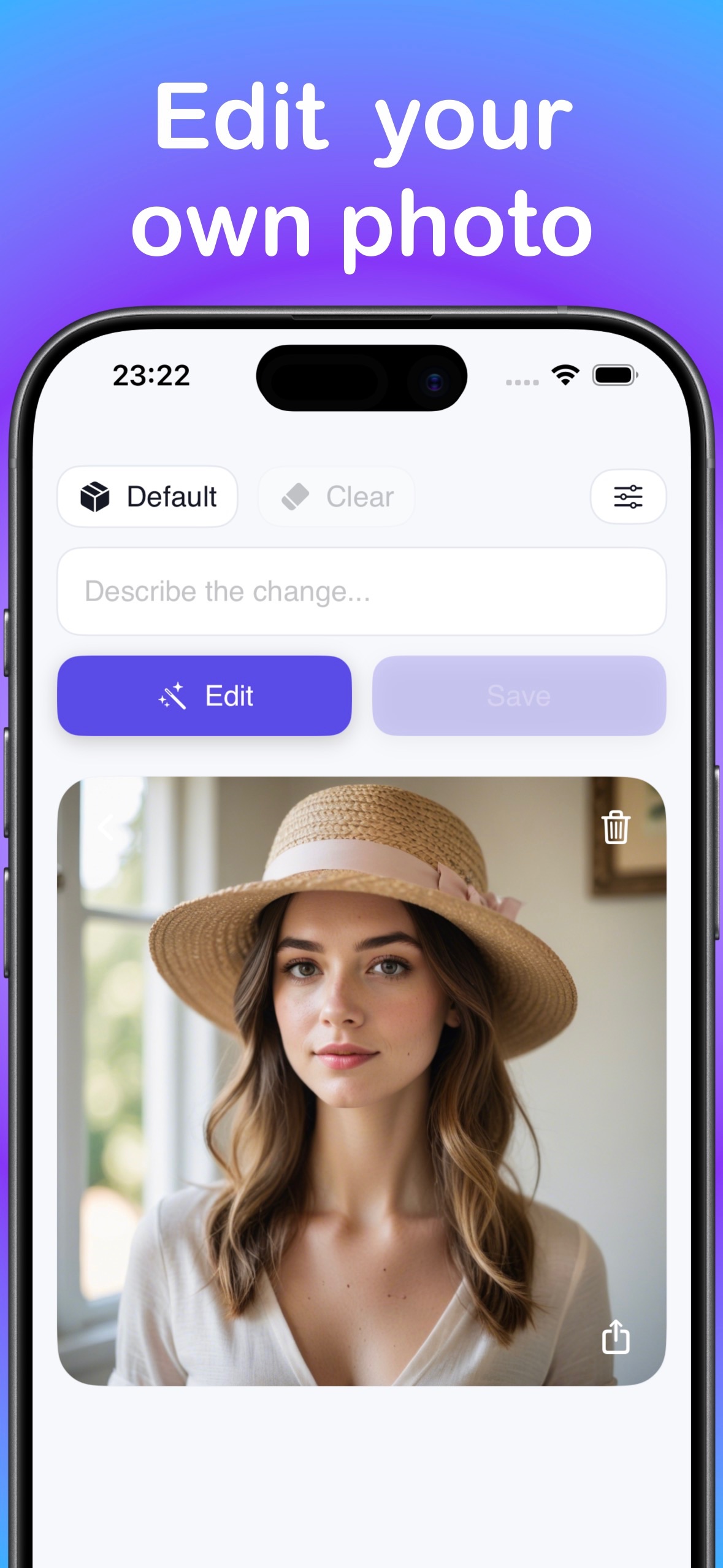 LocalGen AI image editor screen with a portrait on iPhone