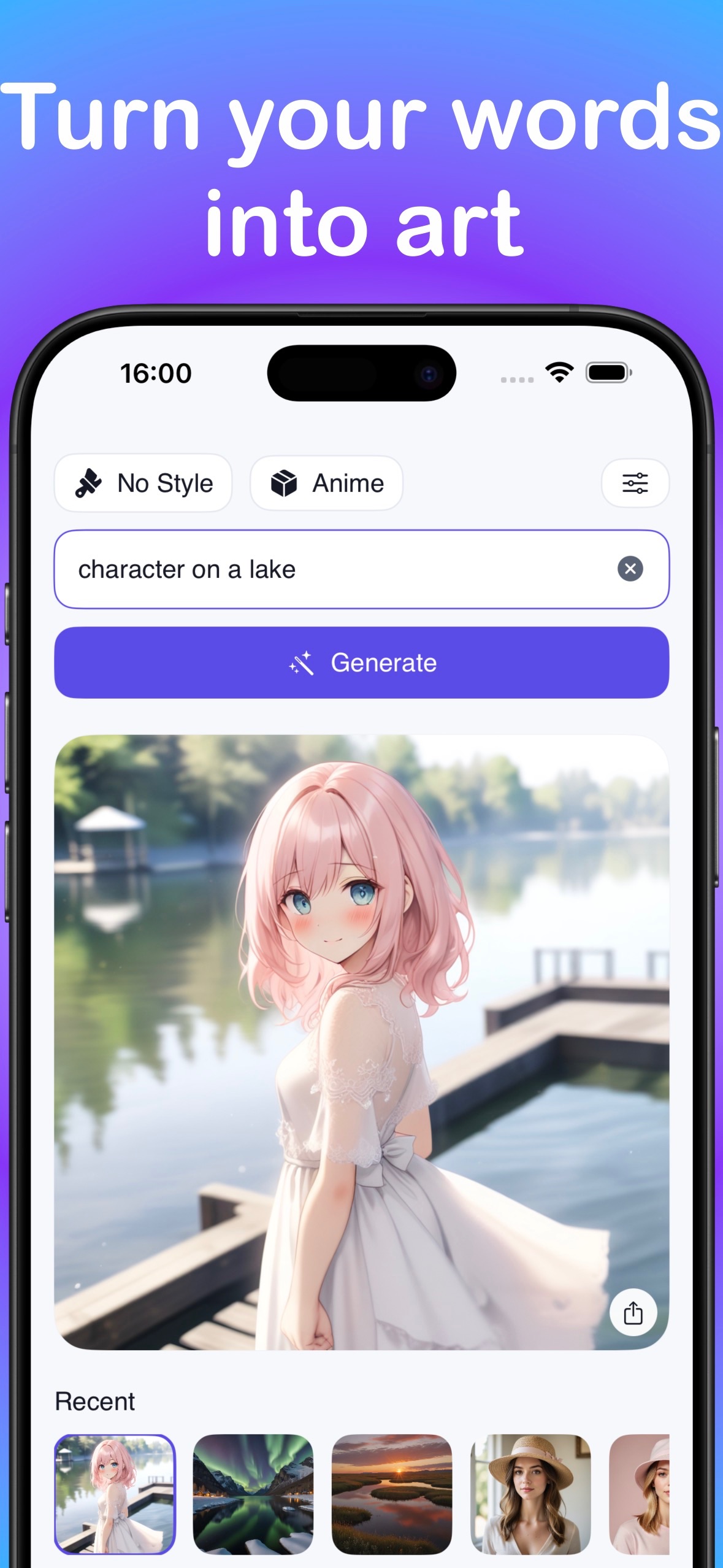 LocalGen text-to-image prompt screen generating artwork on an iPhone